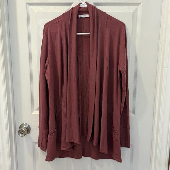 Athleta Pranayama Wrap Long Line Cardigan Medium Tawny Rose Mauve Lounge Cozy - Picture 4 of 13